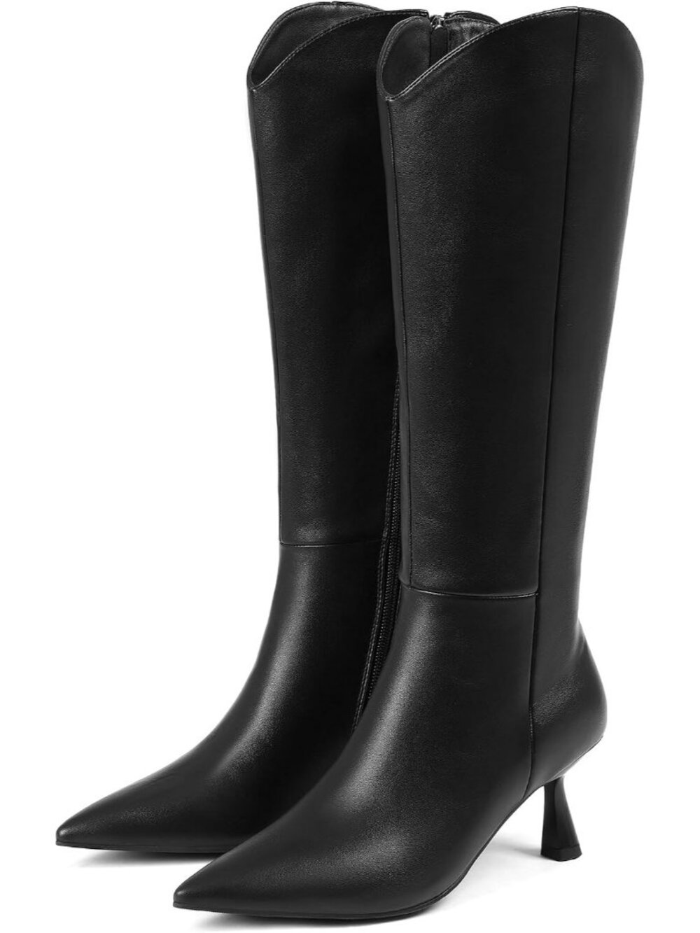 Women's Black Kitten Low Heel Pointed Toe Stiletto Tall Side Zipper Fall Boots